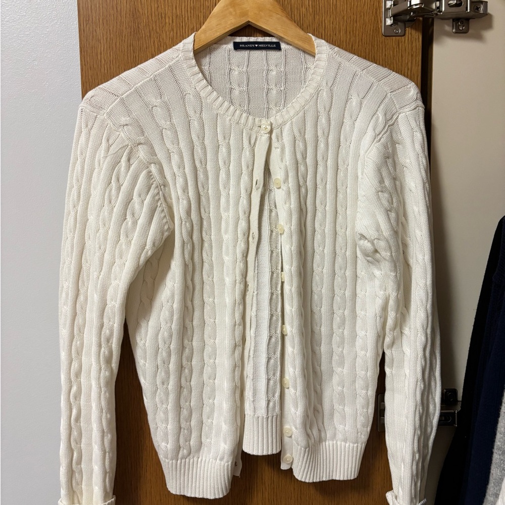 Brandy Melville White Cable Knit Cardigan
